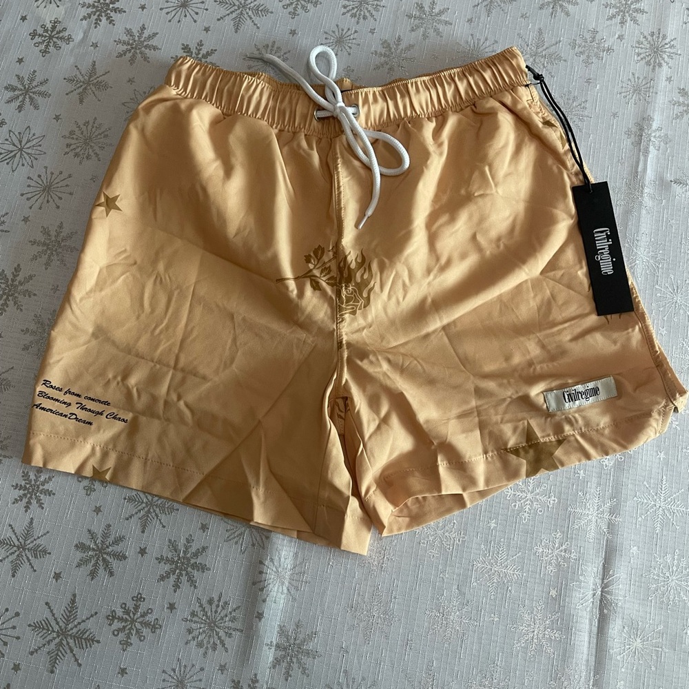 Civil Regime Gold Swim Trunks with Elastic Waistband and Lightweight Fabric